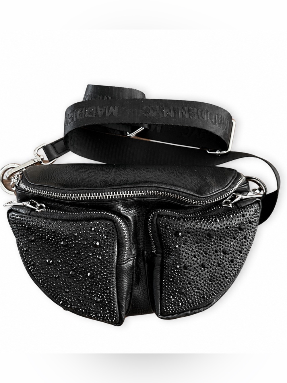 Steve Madden NY Black Embellished Crossbody Bag with 4 zippered compartments